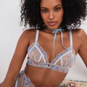New! For Love & Lemons Sorbet Rose Bralette Blue 24591